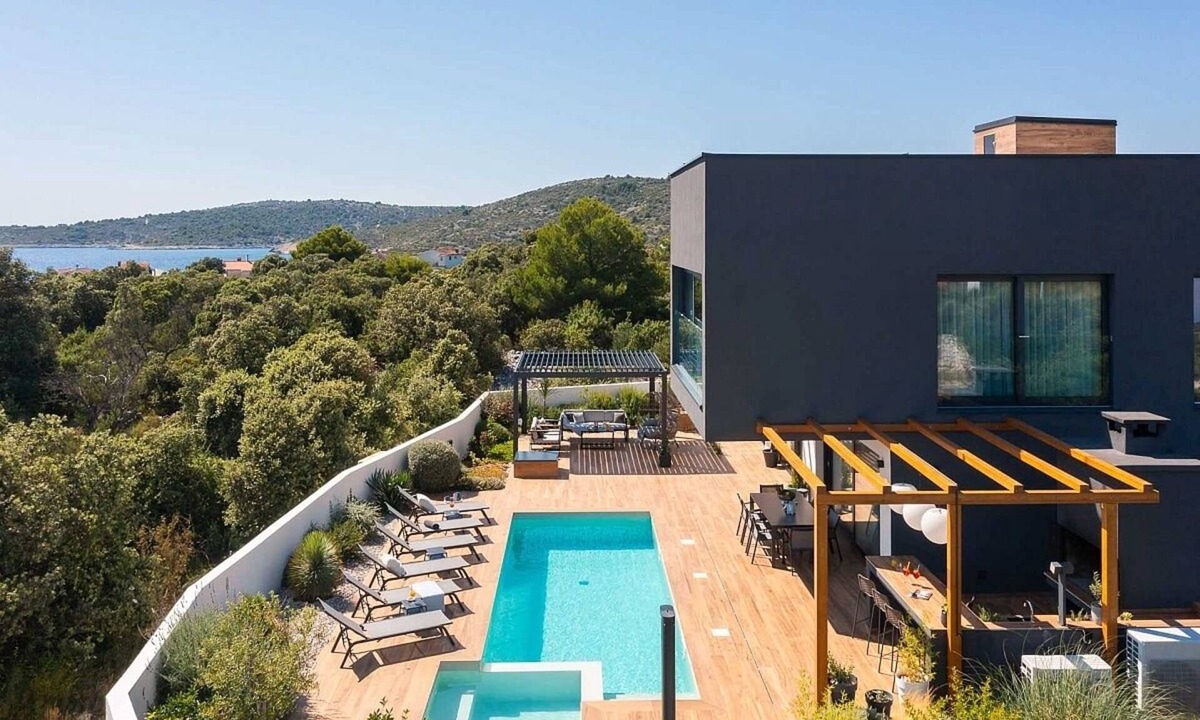 Dvornica Villa | Contemporary Style Villa, Private Pool, Roof Terrace, Jacuzzi, Sauna, Panoramic Sea Views in Kanica!