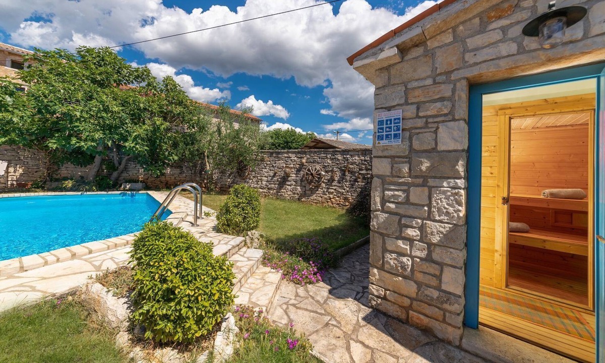 Vosteni House | Mediterranean stone house with private pool, sauna, sea view, summer kitchen