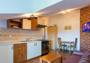 Popular fully equipped modern one bedroom apartment in a top location in Porec near the beach and with sea view in Porec