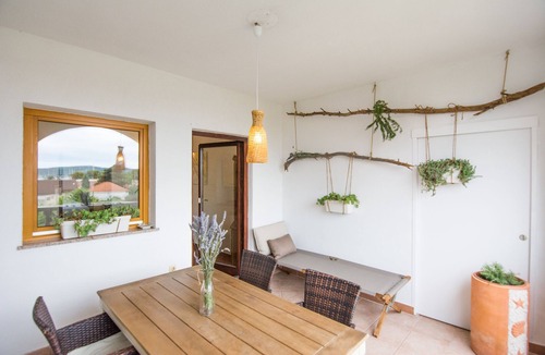 Biograd na Moru Apartment | 300m to the beach, balcony with sea view, garden with summer kitchen