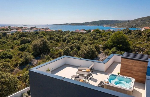 Dvornica Villa | Contemporary Style Villa, Private Pool, Roof Terrace, Jacuzzi, Sauna, Panoramic Sea Views in Kanica!