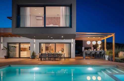 Dvornica Villa | Contemporary Style Villa, Private Pool, Roof Terrace, Jacuzzi, Sauna, Panoramic Sea Views in Kanica!