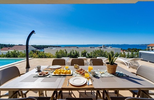 Primosten Burnji Villa | Seaview Villa Dolac with heated pool, a Hot tub, Finnish sauna