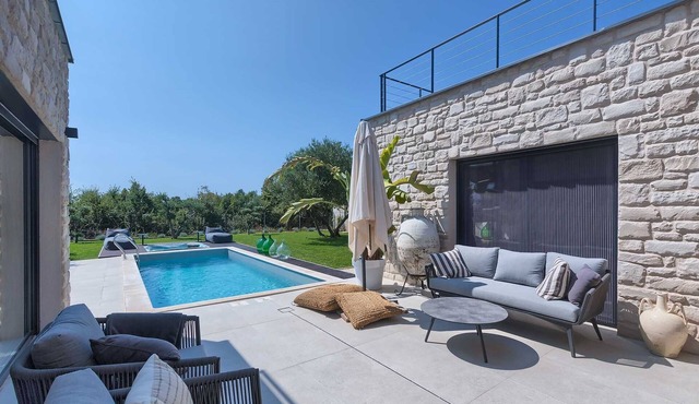 Modern stone villa with heated pool near Porec